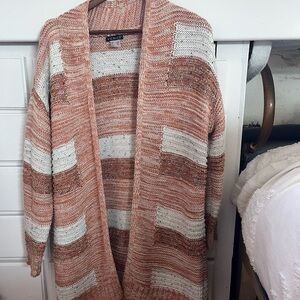 VENUS Women's Striped Cardigan - Pink and White